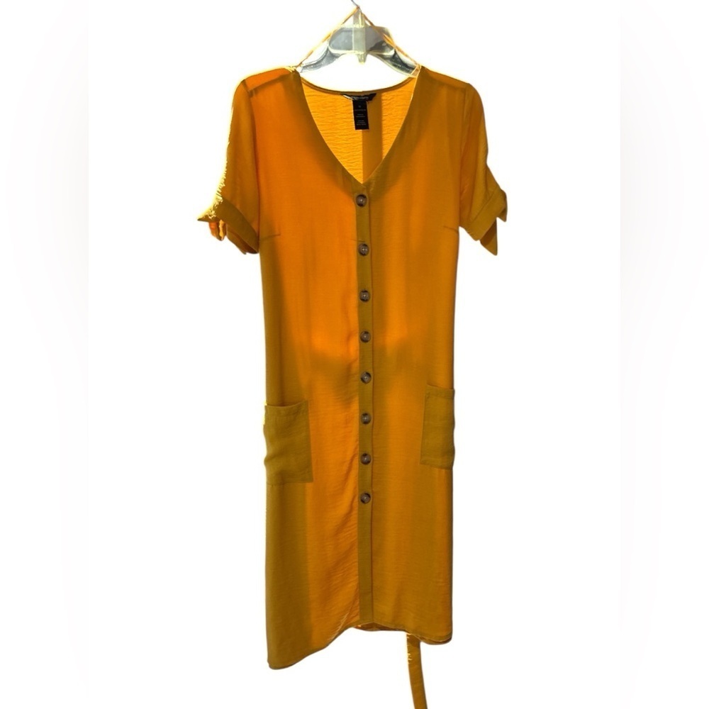 Yellow Cuffed Sleeve Mini Shirt Dress - Picture 12 of 13